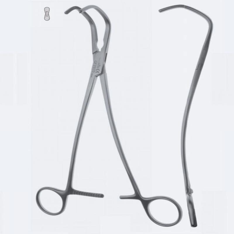 Зажими судинні, "Cooley", для аорти, зубці "Cooley", вигнуті, ширина щелепи 40 мм, з кремальєрою, довжина 270 мм. Бренд - Asanus Medizintechnik Gmb, Німеччина